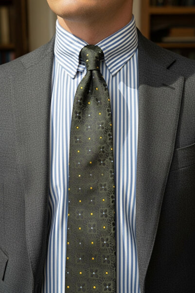 CROATE 100% Silk Italian Tie – 8cm Tile Pattern Khaki Color