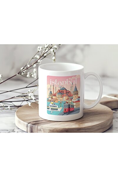 Beramussa Istanbul Pink Tones Illustration Design Mug Cup - City Concept Aesthetic Gift