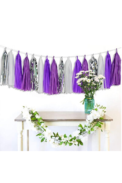 Partifabrik Украса за рожден ден с пискюли, 20 броя, сребристо-лилаво-лилаво-...