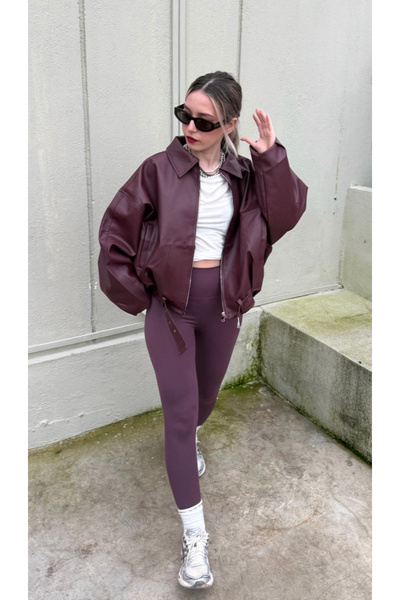 Orions Collection Luvren Trend Oversize Bomber Kemerli Deri Ceket