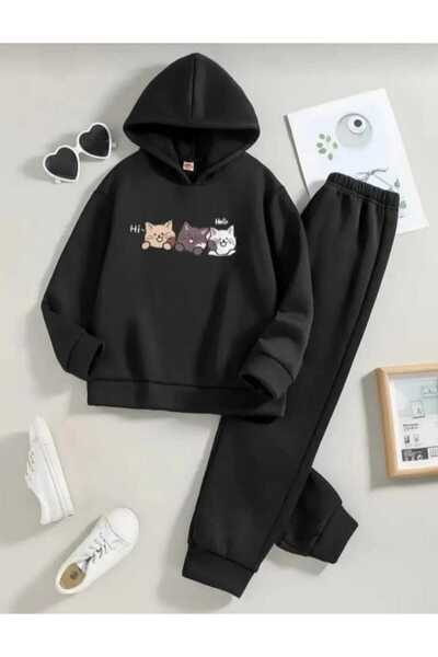 Nice Clothes Children's Tracksuit Set Hooded Unisex (3 Cat Print)