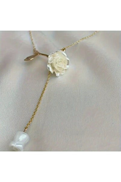 REKS Zarif Gül Detaylı Yaprak Figürlü Altın Renk Kolye Romantik ve Şık Tasarı...