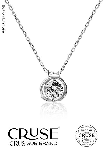 Cruse 925 Ayar Gümüş Yuvalı Tek Taş Daire Kolye 18 Ayar Beyaz Altın Kaplama