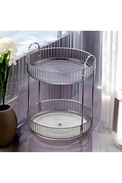 RES 2 Katlı Dönerli Şeffaf Makyaj, Kozmetik Organizer Takı Organizer Mutfak V...