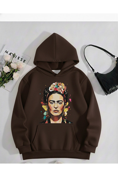 Mayer Butik Unisex Men/Women Frida Kahlo Colorful Custom Printed Cotton Oversized Hooded Sweatshirt