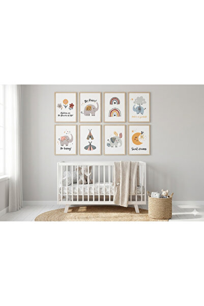 imalatçısından Bohem Fil ve Gökkuşağı Temalı 8’li Çocuk Odası MDF Tablo Seti