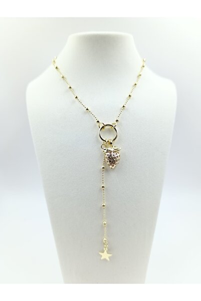 D&D Çilek desenli Y kolye (çelik)