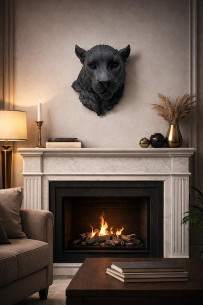 biomaxi plus DUVAR DEKORASYON PUMA JAGUAR ŞÖMİNE OFİS DEKOR SİYAH PUMA