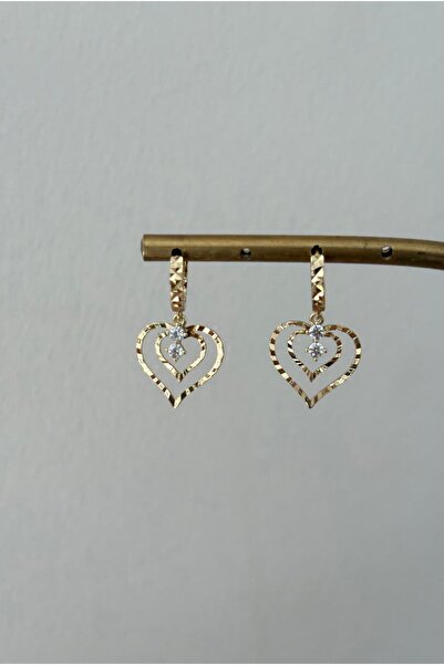 XUPING JEWELRY أقراط ذهبية متدلية من سلسلة خاصة بتفاصيل حجرية على شكل قلب مود...