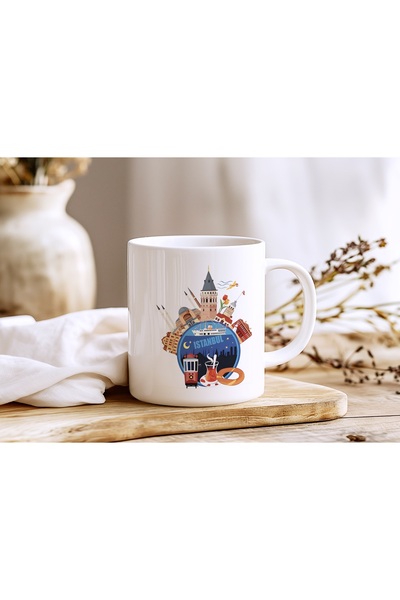 Beramussa Istanbul Landmarks Collage Illustration Design Mug Cup - City Themed Custom Gift