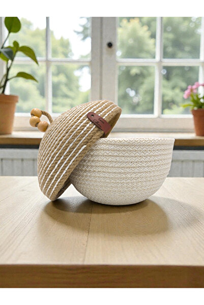 Essme Collection Jute Covered Basket with Bead Detail