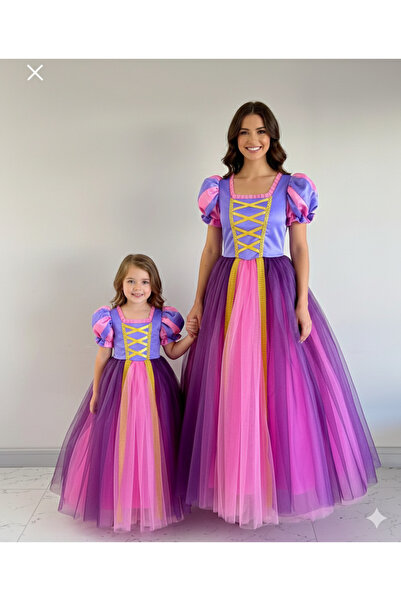 PERİLİ AYLİZ Rapunzel Kız Çoçuk Kostümü - Tarlatanlı Kostümü - Elbisesi (komb...