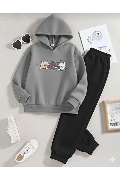 Nice Clothes Children's Tracksuit Set Hooded Unisex (3 Cat Print)