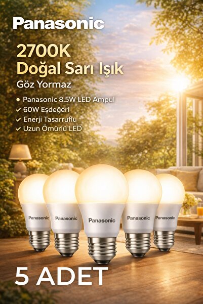 PANASONIC 8.5W 2700K LED Ampul | 5’li Set | Ev & Salon İçin