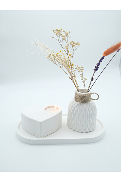 ATEŞLER HEDİYELİK White Vase and Candle Holder Set