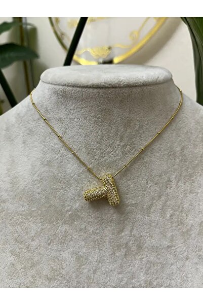 STAİNLES T harfi taşlı çelik harf kolye