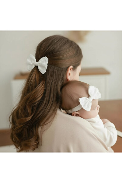 EGOMİ Beyaz Fisto El Yapımı Anne Bebek Otomatik klips ile Bandana Fiyonk Toka