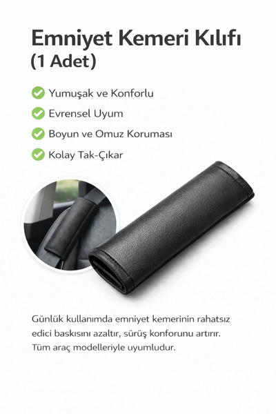 Vi Caro Suni Deri Emniyet Kemeri Kılıfı 1 Adet | Evrensel Uyum | Boyun & Omuz...