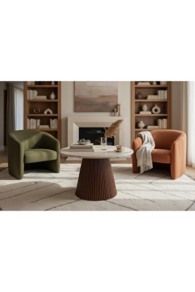 Nova Dizayn TRAVERTEN CEVİZ KOMBİN ORTA SEHPA