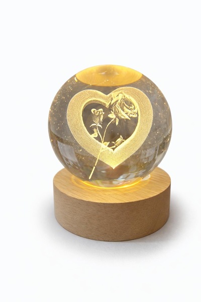 Yeliz Romantik Tasarım Kalp ve Gül Detaylı Işıklı Cam Küre sevgiliye hediye
