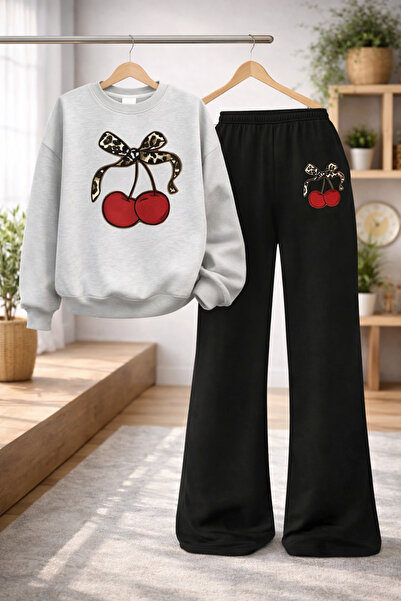 Kids Kiraz Baskılı Kız Çocuk Alt Üst Takım İspanyol Paça