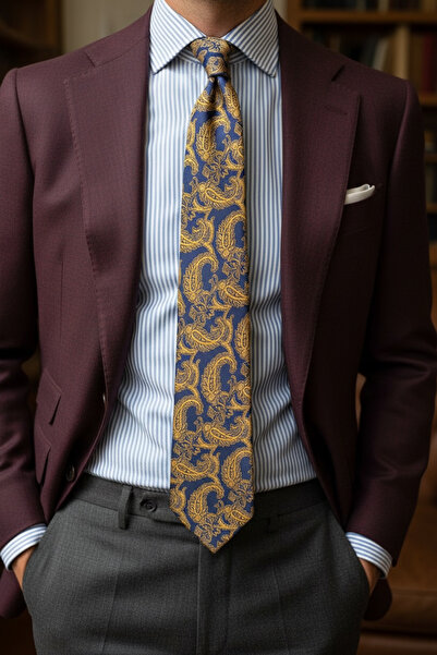 CROATE Shawl Pattern Navy Blue 8cm Micro Tie