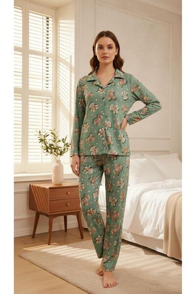 Hepyek Long Sleeve Front Button Pajama Set