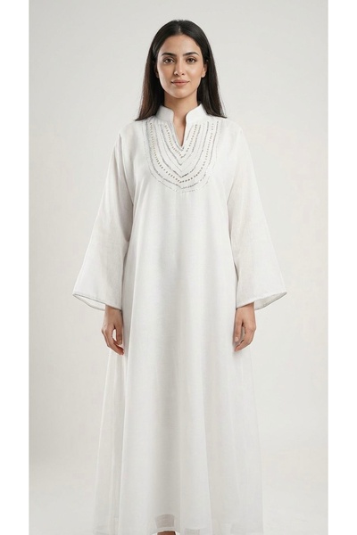 Rokon Dana جلابيه فري سايز شك مع كرستال مع فتحه من الخلف