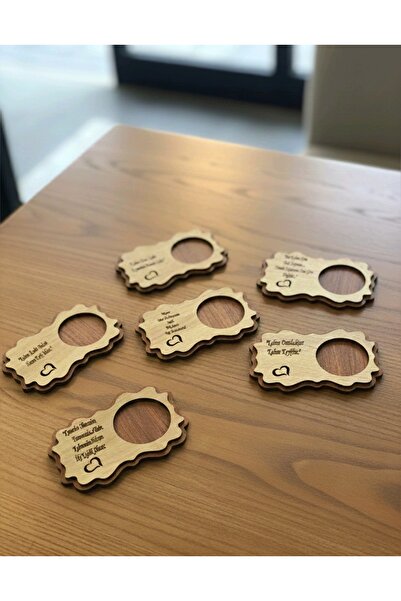 Porsuk Modern 6 قطع قاعدة أكواب خشبية مقطوعة بالليزر