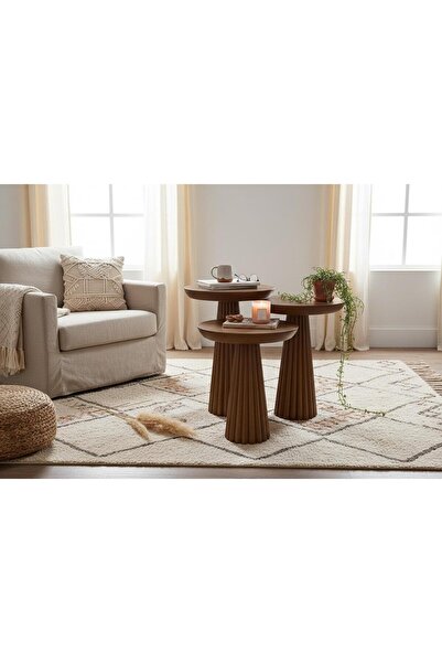Nova Dizayn FİTİLLİ KOYU CEVİZ 3 LÜ MANTAR SEHPA