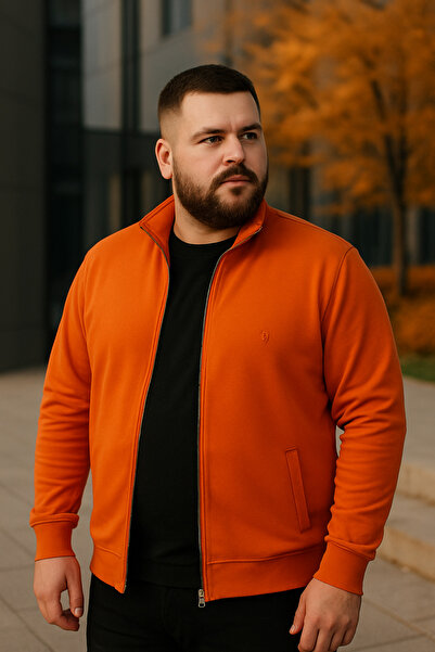 Maccali Чоловічий великий розмір помаранчевий светр на блискавці