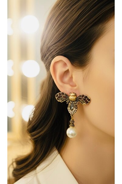 VNS Accessories أقراط على شكل نحلة مرصعة بالأحجار الكريمة (5.5 سم)