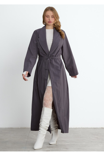 LADYA COLLECTION Füme Rengi Uzun Verde Trençkot