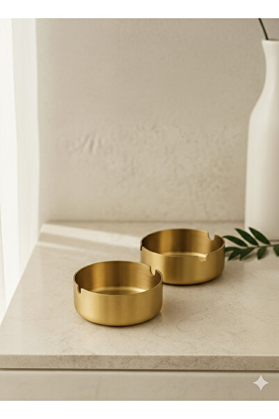 Emal Home Lüks Gold Kaplama Metal Küllük Seti - 2 Adet Dekoratif Modern Pasla...