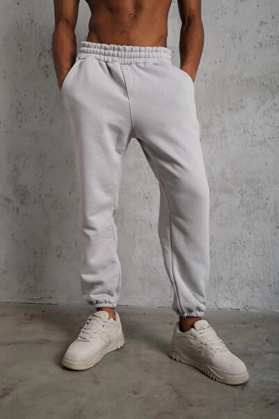 LUMİART Pantaloni de trening pentru bărbați, cu trei fire, elastic - gri