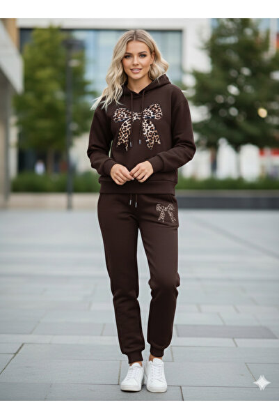 Modaikon Leopard Ribbon Printed Tracksuit Set