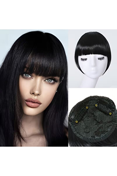 Trendpostiş Siyah Kahkül Klipsli Saçak Sık Doğal Görünümlü Perçem