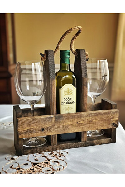 Severale Rustik Tasarım Masif Ahşap Şişelik ve Kadehlik – Dekoratif Ahşap Düz...