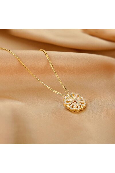 hana trade Mıknatıslı Açılır Kapanır Yonca Ve Kalp Şeklinde Kolye