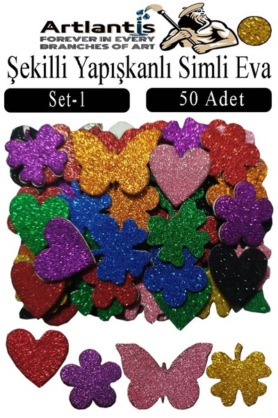 Artlantis Şekilli Simli Eva Yapışkanlı 50 li 1 Paket Kendinden Yapışkanlı Sim...