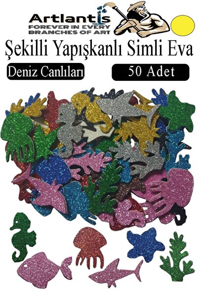 Artlantis Şekilli Simli Eva Yapışkanlı 50 li 1 Paket Kendinden Yapışkanlı Sim...