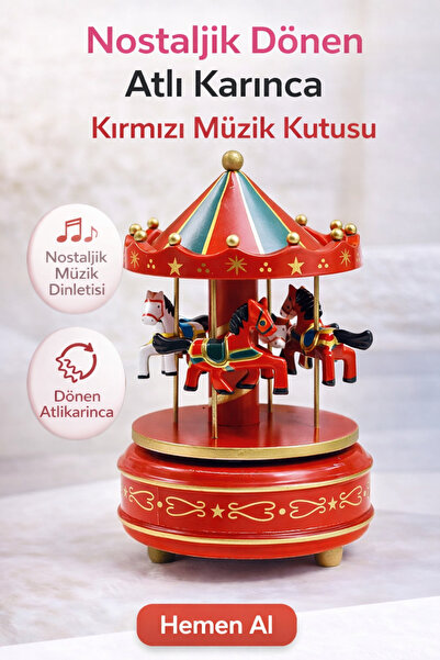 KRK Nostaljik Dönen Atlı Karınca Müzik Kutusu Dekoratif Şık Müzik Kutusu