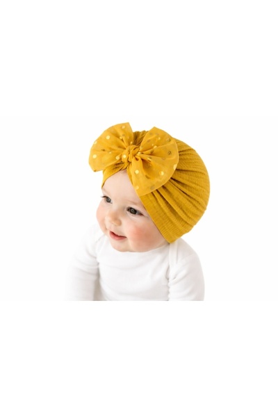 Pure Boutique Caciulita galbena tip turban cu fundita din tulle aplicata