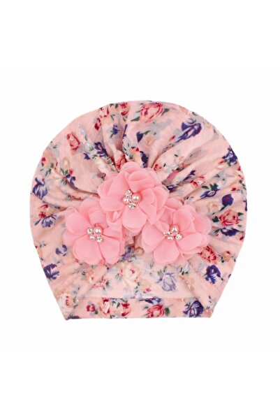 Superbaby Turban hat with pink flowers and rhinestones