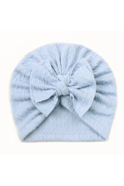 HANNA Caciulita bleu tip turban cu model din tesatura si funda aplicata