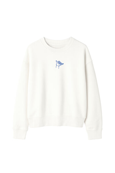 Unisex Oversize/Geniş Kalıp Bisiklet Yaka Pamuklu Sweatshirt Chilling Hand