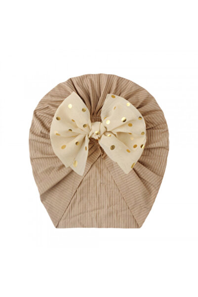 Superbaby Brown turban hat with applied tulle bow