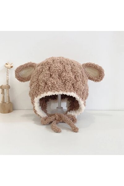 Superbaby Brown baby hat with ears - Happy