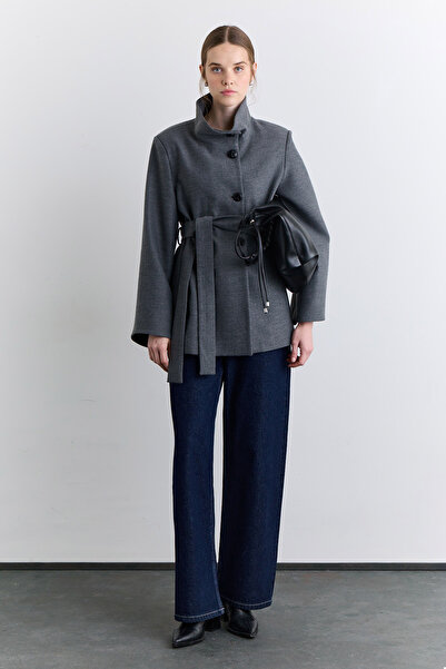Manuka Wide Sleeve Belted Jacket Gray
