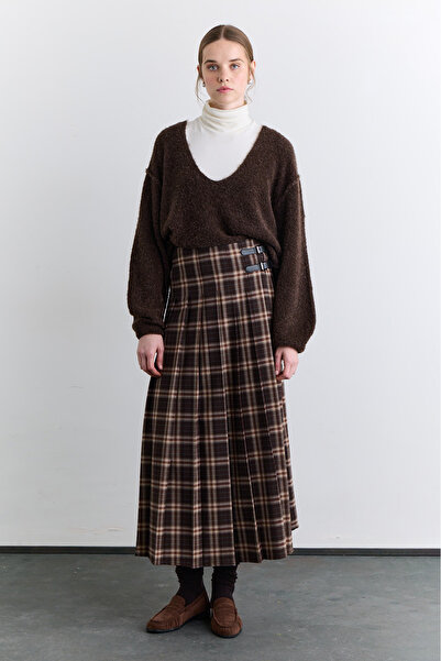 Manuka FUSTĂ ÎN CAROURI CU PĂTRATE ȘI CORDOANĂ PLISATĂ MARO